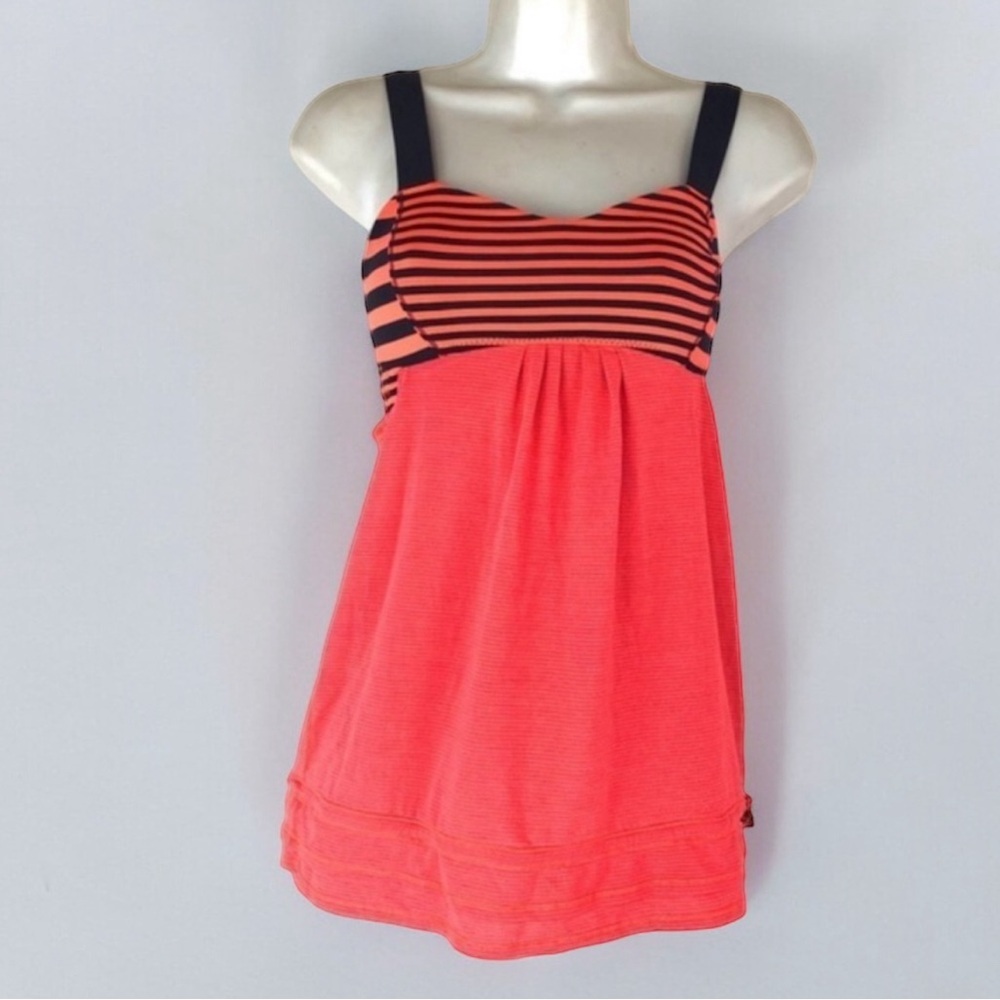 Lululemon orange navy blue stripe racerback tank top built-in sports bra size 8